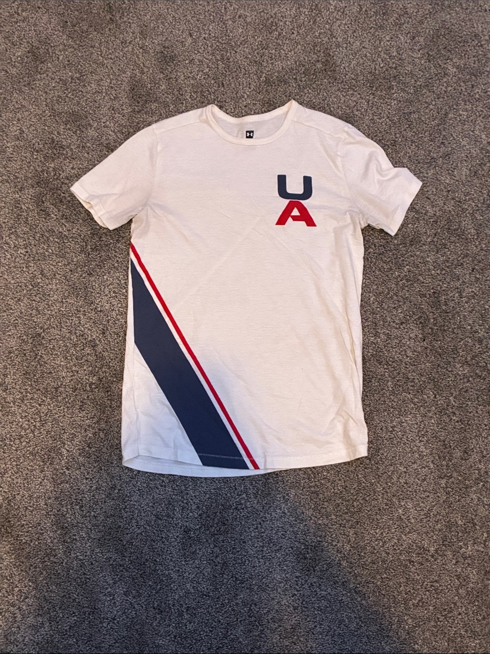 Under Armour White Short Sleeve Tee with Navy & Red Accents
